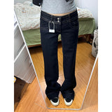 Vintage Double-Waisted Buckle With No Leg Micro-Tight Jeans Women's Spring And Autumn Niche Thin With Low-Rise Straight Trousers