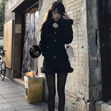 Rich Qianjin High-Level French Temperament Thick Thin Black Collar Coat Half-Dress Two Sets Of Women's Winter