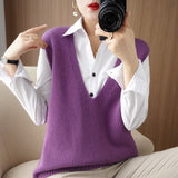 Wool Blending 2026 Autumn And Winter 5 Women's New Short Loose Big V-Neck Solid Color Jacket Outside The Knitting Vest