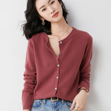 Wool Blended 2026 Autumn And Winter Women's New Loose Round Collar Solid Color Short Sleeve Coat Knitted Open Shirt