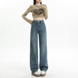 Plus Thick Straight Jeans Women Winter 2025 New Small High-Rise Loose Thin And Narrow Version Of Broad Leg Pants
