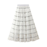 Sweet Lewd Mesh Splicing A Word Cake Skirt Women's Autumn And Winter New High-Rise Display Lean Long Dress 8073