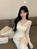 Purely Sexual Lace Lace Collar Hollow Top Women Spring And Autumn New Design Repair Inside The Long-Sleeved T-Shirt