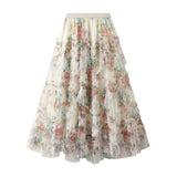Pin Up With Color Flower Mesh Dress Dress Girl 2025 Spring French Court Style Temperament Cake Skirt 8077