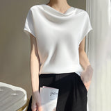 Silk Satin 2026 Spring And Summer New Short Female French Style T-Shirt Simple Short-Sleeved Large-Size Top
