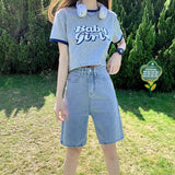 White High-Waisted Denim Shorts Women's Summer Small Big Leg Trousers Five-Pointed Trousers Loose Retro Straight Trousers