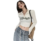 Vintage Tight Babes T-Shirt Girls Spring And Autumn Long-Sleeved Jazz Dance Inside The Curry Top