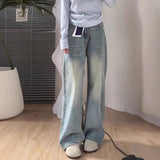 Small Retro Light-Colored Broad-Legged Jeans Women High-Rise Loose Thin Straight Trousers Tug Trousers