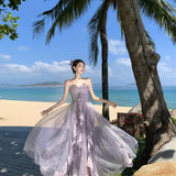 Dopamine's Beautiful Atmosphere Purple Mesh Yarn Brae Slings Large Swing Skirt Super Xian Island Resort Beach Skirt
