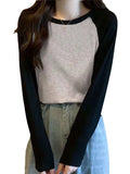 Long-Sleeved T-Shirt Women's Spring New Korean Version Of The Collage Splicing Round Collar Bottom Jersey Fat MM Large Size Women's Loose Top Tide