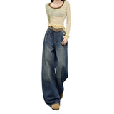 Vintage Scissor Jeans Women Autumn And Winter Trend With New Loose Design Wide-Legged Pants