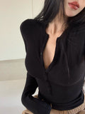 Body Slim Elastic Long Sleeves Shoulder T-Shirt Girl Spring And Autumn Sexy Figure Inside The Bottom Shirt Gray Tight Coat
