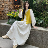Yellow Vest Dress Suit Women's Long 2026 Spring New Super-Good-Looking White Shirt Skirt Two Sets