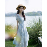 French Sweet Dizzy Stained Flower Dress Female Summer Small High-End Temperament To Waist Fairy Holiday Dress