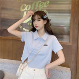 Polo Shirt Short-Sleeved T-Shirt For Girls Summer Small Man With Slimming Design Sense Niche Collar Short Top