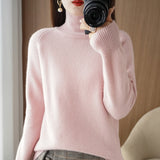 Wool Blended 2026 Autumn And Winter New Short Lady Korean Version Of High-Necked Loose Solid Color Knitted Bottom Sweater