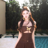 French Temperament High-End Feeling Bow Knot Hollow Bra Dress Women's New Waist Thin A Word Waist