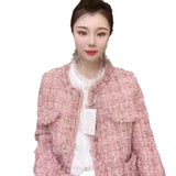 Pink Small Fragrant Wind Thick Coat Women Autumn And Winter 2025 New Explosion High-End Exquisite Lady Short Plus Plus Thicken