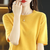 Wool Blended 2026 Autumn And Winter Women's New Loose Round-Neck Short-Case Small Design Short-Sleeved Top Knitwear Shirt