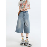 Light-Colored Denim Shorts Women Seven-Point Trousers Summer Trend With Thin Small Loose-Legged 7-Point Trousers