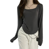 Long-Sleeved T-Shirts For Girls Spring And Autumn New Tide In Irregular Students Leisure Short Top Girl Bottom Shirt