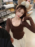 Pure Style Fake Two Long-Sleeved T-Shirt Girls Autumn Dress Inside The Bottom Shirt Design Sense Of Irregular Short Shirt