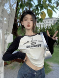 Shoulder-Sleeved T-Shirt Autumn 2026 New Women's Decoration Body Print Bottom Shirt Design Folds Wrinkled With Short Top