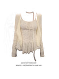 Fat MM Pure Lace Lace Hanging Neck Sling Female Autumn New Temperament Leaf Side Cardigan Two Sets Of Top