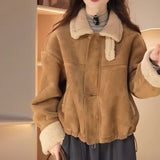 Lamb Wool Coat Women's Short Plus Velvet Autumn And Winter New 2025 High-End Small Loose Leather Velvet Top