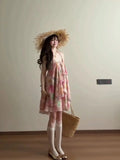 Summer Flowers Sweet Hanging Back With A Back-To-Back Flower Dress Summer New Design Large Skirt Skirt