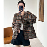 Curry Light Luxury Stripes Gradually Change Small Fragrant Wind Coat Women's Autumn 2025 New Atmosphere Chic Top