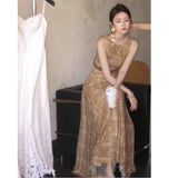 Summer Temperament Slimming Dress Thin Waist A-Shaped Dress Retro Check-In Sleeveless Vest Dress Woman