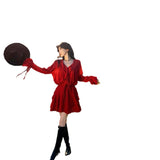 Bohemian Costume Dress Girl Yunnan Dali Tourism To Take Pictures Of The National Wind Red Long-Sleeved Top Skirt Set