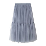 2025 New Medium And Long Punt Skirt Women Spring And Summer High Waist Splicing Hundred Folding Net Yarn Skirt Skirt 8752