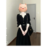 French High-Grade Black Polo Shirt Dress Dress Woman 2025 New Autumn Wearing Two Long Skirts