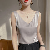 Silk Satin Double-Sedged Women's Vest 2026 Spring And Summer New Self-Repair V-Neck Short Temperament On The Top