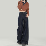 Denning Deep Blue High-Waisted Broad-Legged Jeans Women's Autumn 2025 New Retro Lazy Slackening Straight Trousers