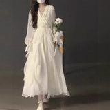 Gentle Wind White Moon Dress Fairy Super Fairy High-Sensing French Temperament Spring And Summer Pure White Long-Sleeved Skirt