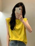 Can Shoulder White T-Shirt Women Sleeveless Summer Korean Version Of Loose Round Neck Solid Color Net Version Wide Shoulder Outside Wearing Waistcoat