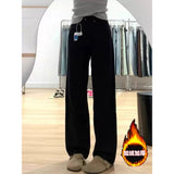 Pear-Shaped Figure Black Straight Jeans Women Winter Large Size Fat Mm High-Waisted Loose Cover Thin Broad Leg Trousers