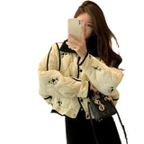 French Printing Small Fragrant Wind Thicken Warm Short Coat Cotton Clothes Women 2025 New Loose Cotton Clothes