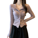 Pure Babes Knitted Cardigan Girl Spring 2025 New Design Sense Small Waist Repair Slim Thin Short Top