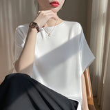 Silk Satin 2026 Summer Women's New Round-Neck Loose Bat Shirt Thin Temperament T-Shirt Short-Sleeved Top