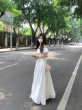French Temperament Lotus Leaf Side Shoulder Dress Women 2025 Summer New Waist Temperament Reduction Long Dress