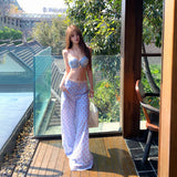 Island Holiday Hot Girl Bikini Wearing A Female Summer Pure Desire Sling Dress Blue Broad Leg Pants Feel Two Sets