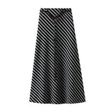 Autumn New Knitted High-End Retro-Striped Twilled Half-Dressed Dress 2025 Thin Dress Woman 99991