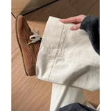 Large-Size Rice White Jeans Women Spring And Autumn Fat Mm Pear-Shaped Body Loose High-Rise Thin Straight Broad Leg Pants