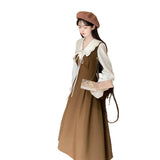 Large-Size French College Style Fake Two Dresses Women Autumn Look Fat Mm High-End Waist A Skirt