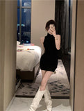 Sleeves Pure Sexy Hottie High-Collar Open-Shoulder Vest Dress Autumn Pocketed And Hip Short Skirt Girl