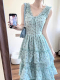 French Pure Lusty Temperament Sweet Dating Design Feel To Wear Broken Flower Cake Dress Slim Long Dress
